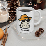 Cool Cat Coffee Mug - Funny Cute Kitty wearing Sunglasses and a Hat - So Cool Ceramic Cup for Cat Lovers - 11oz & 15oz Gift for Him/Her