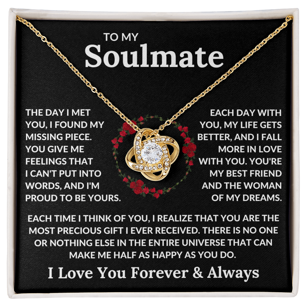 To My Soulmate | Love Knot Necklace | Soulmate, Girlfriend, Wife, BFF, Anniversary, Valentine's Day, Birthday, Christmas Necklace Gift