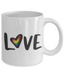 Love | 11/15 oz White Ceramic Mug | LGBT, Gay, Pride, Rainbow Gift