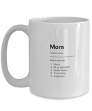 Mom... Also Known As: Santa, Elf, Easter Bunny, Tooth Fairy, Superhero and... | 11/15 oz White Ceramic Novelty Mug