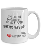 If At First You Don't Succeed Try and Try Again... Your Third Born! Happy Mother's Day Novelty Gift Mug