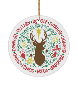 Blitzen, Dashier, Dancer, Comet Reindeer of Christmas Ornament