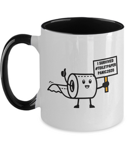 I Survived Toilet Paper Panic 2020 - Funny Novelty 2-Toned Ceramic Mug Gift