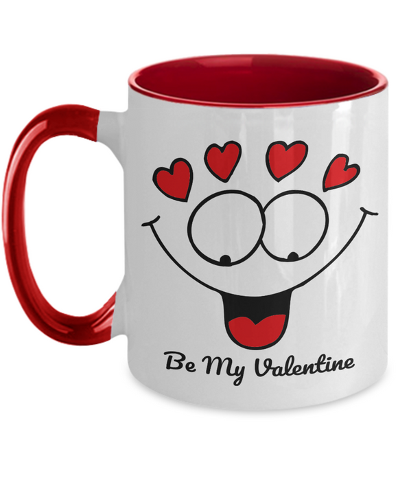 Be My Valentine - Two Toned Valentines Novelty Happy Face Mug Gift