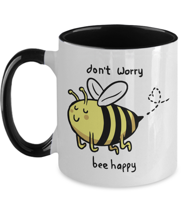 Don't Worry Bee Happy - 2 toned Ceramic BFF Novelty Gift Mug